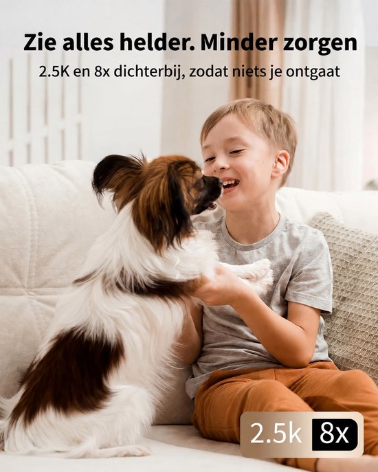 Huisdiercamera met App 2.5K 4MP – Beveiligingscamera Binnen – 360° Auto Tracking – AI Persoonsdetectie – Nachtzicht – Tweeweg Audio – WiFi Camera – Alexa — afbeelding 4