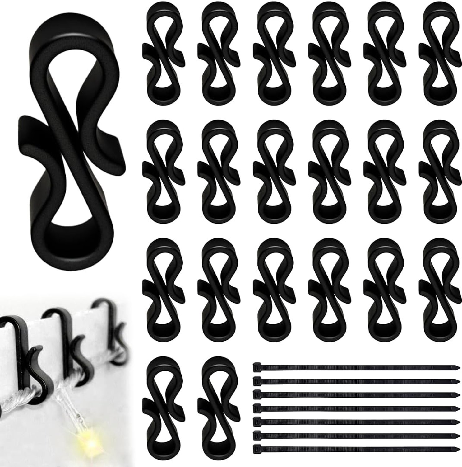 Meleager 120 Pcs Black Gutter Hooks Outdoor Christmas Lights Christmas Tree and Outdoor Decorations