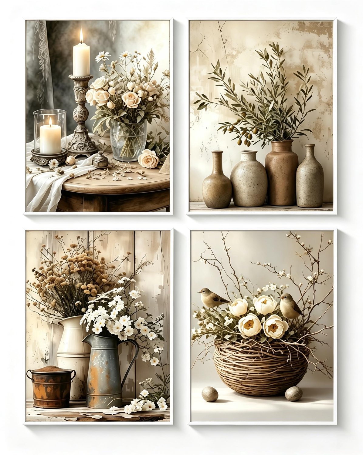 YUCCAORCHID Schilderen op nummer voor volwassenen, 4 stuks vintage stilleven canvas met penselen, acrylpigment, doe-het-zelf olieverfschilderij, canva