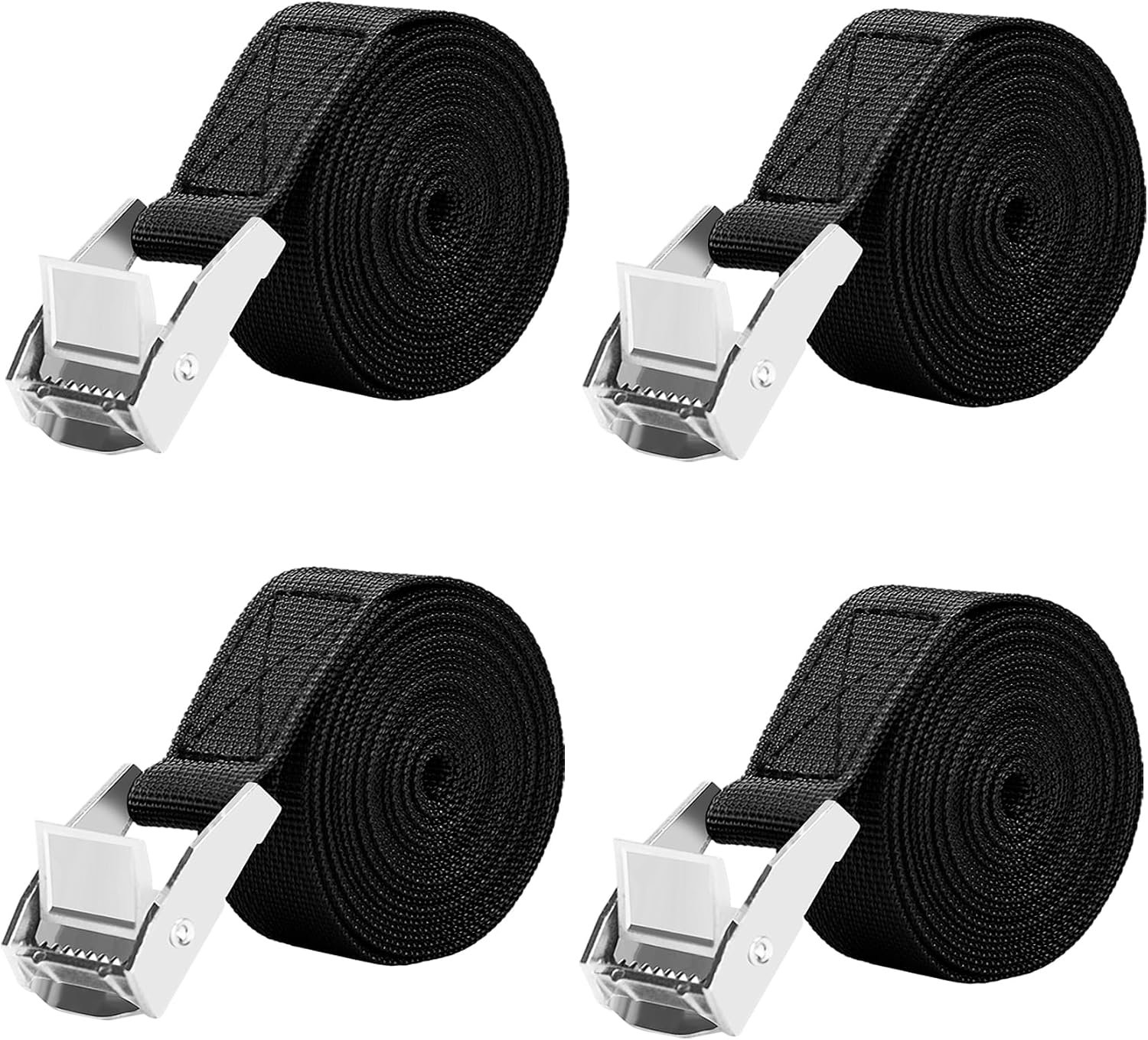 LUZOON Pack of 4, 2.5 m lashing straps with ratchet lashing straps up to 250 kg (4 pieces black, 2.5 m x 25 mm) - ShopVlot