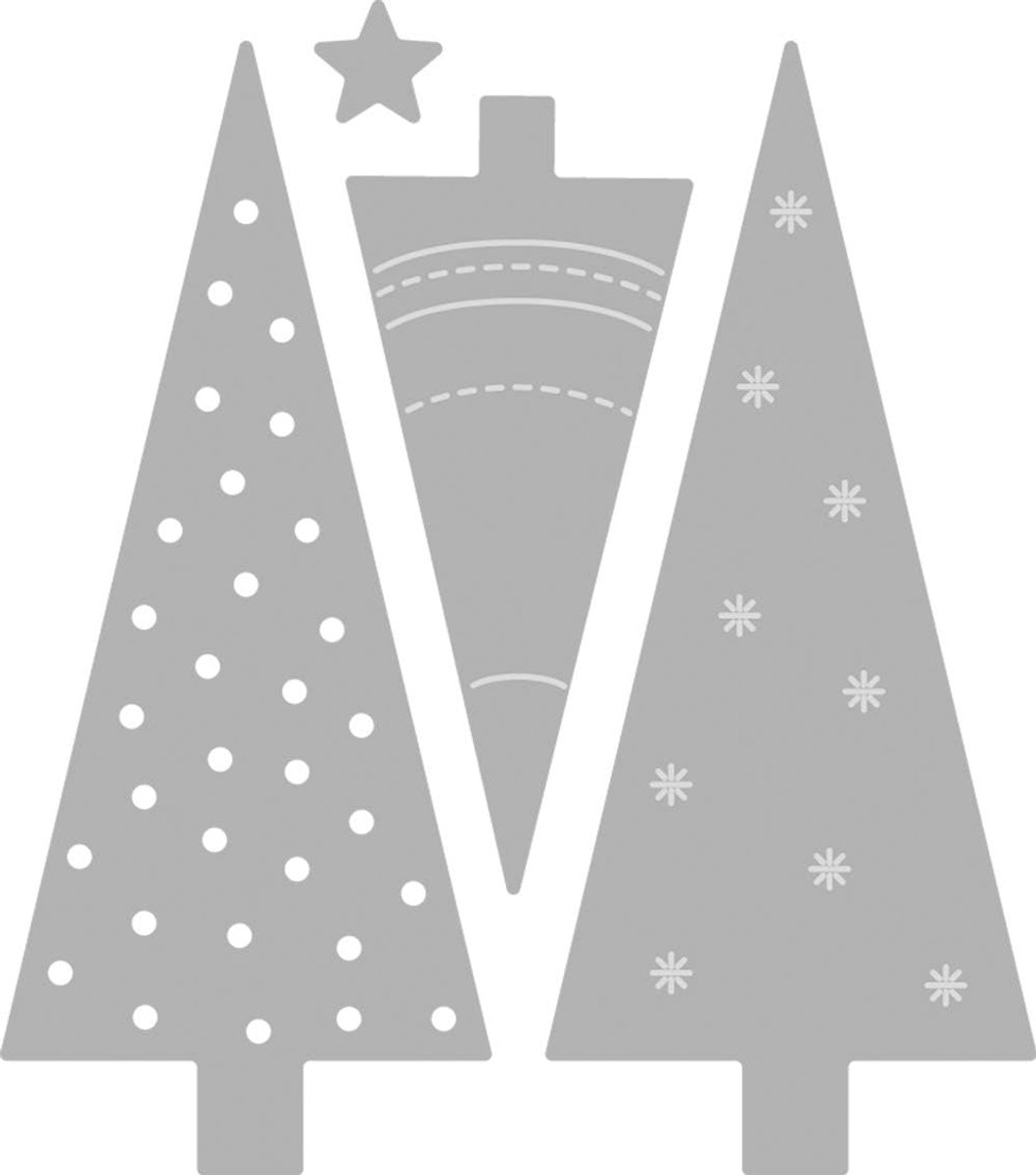 Stanssjablonenset, voor het maken van kaarten en scrapbooking, Xmas Tree, stansvormen, 4 stuks, 0,7 x 0,7 cm - 3 x 6,9 cm