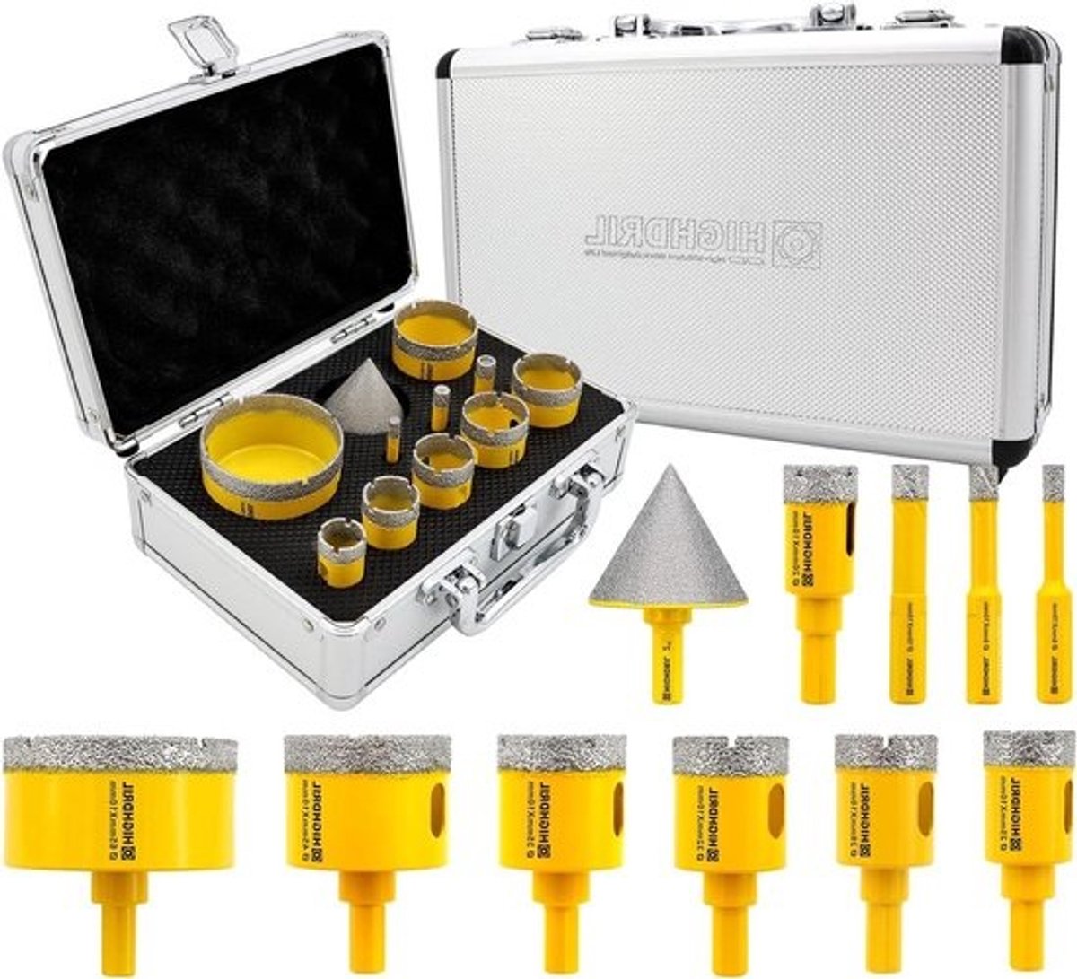 Diamantboorkroonset - Gatenzaag set - Materiaal Boren - Vacuüm gesoldeerd - 11 stuks - Zilver