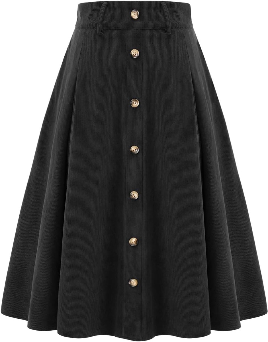 Rok voor dames, midilang, corduroy, A-lijn, vintage rok, platte rok, basic, casual, hoge taille, vrijetijdsrok met zakken