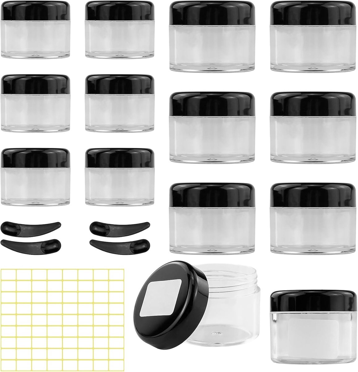 12 stuks potjes, 6 stuks 20 ml en 6 stuks 30 ml lege crèmepotjes om te vullen, transparante plastic reiscosmeticahouder met deksel en 4 spatels, voor crème, lotion, lippenbalsem, doe-het-zelf