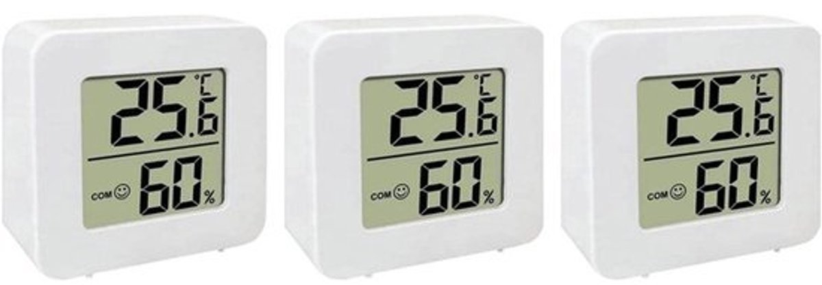 Digitale thermometer en hygrometer met LCD-display voor binnengebruik - Draadloos meetapparaat voor temperatuur en luchtvochtigheid (3 stuks)