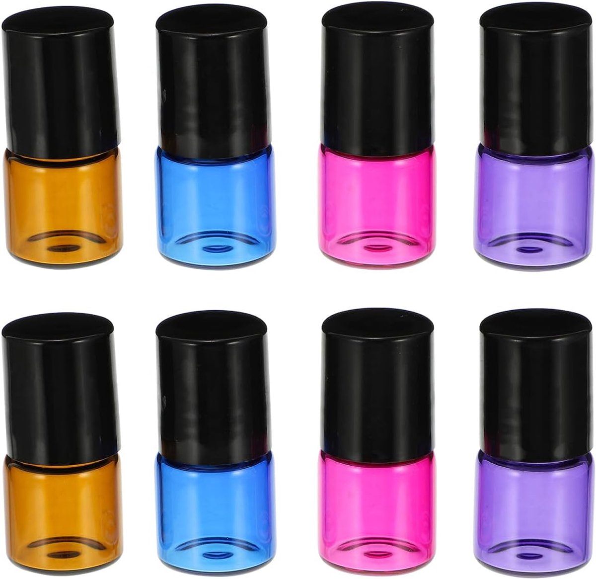 16 stuks 1 ml glazen rolflessen voor etherische oliën navulbare containers bruine en gekleurde flessen met roestvrijstalen roller voor reizen en aromatherapie