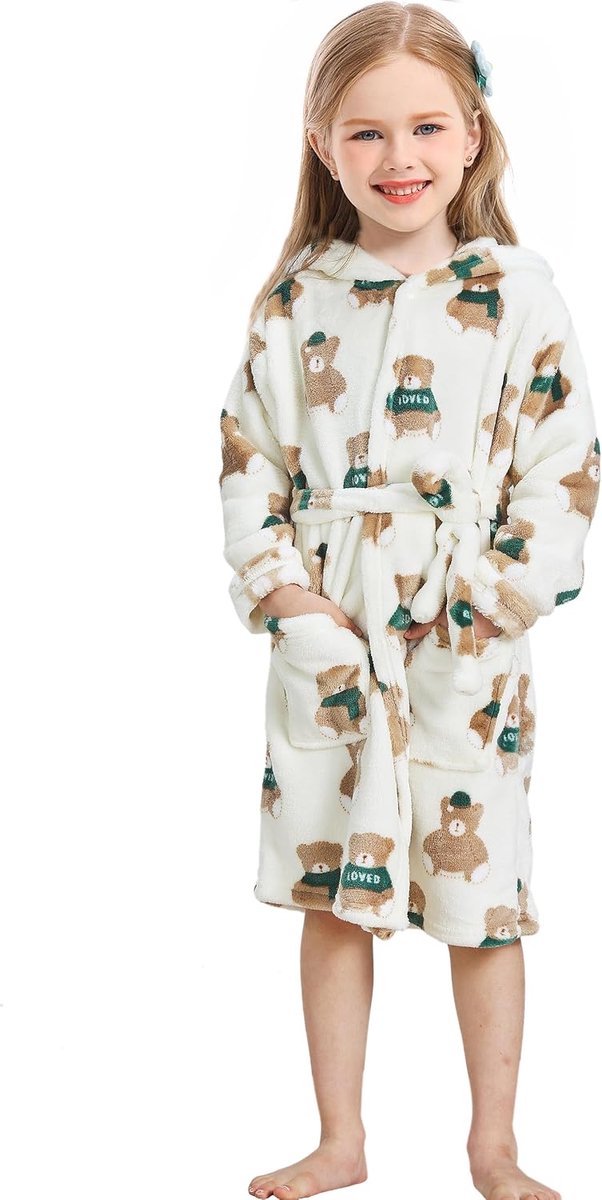 baby koraal fleece met capuchon ochtendjas badjas jongens meisjes peuters pyjama nachtkleding