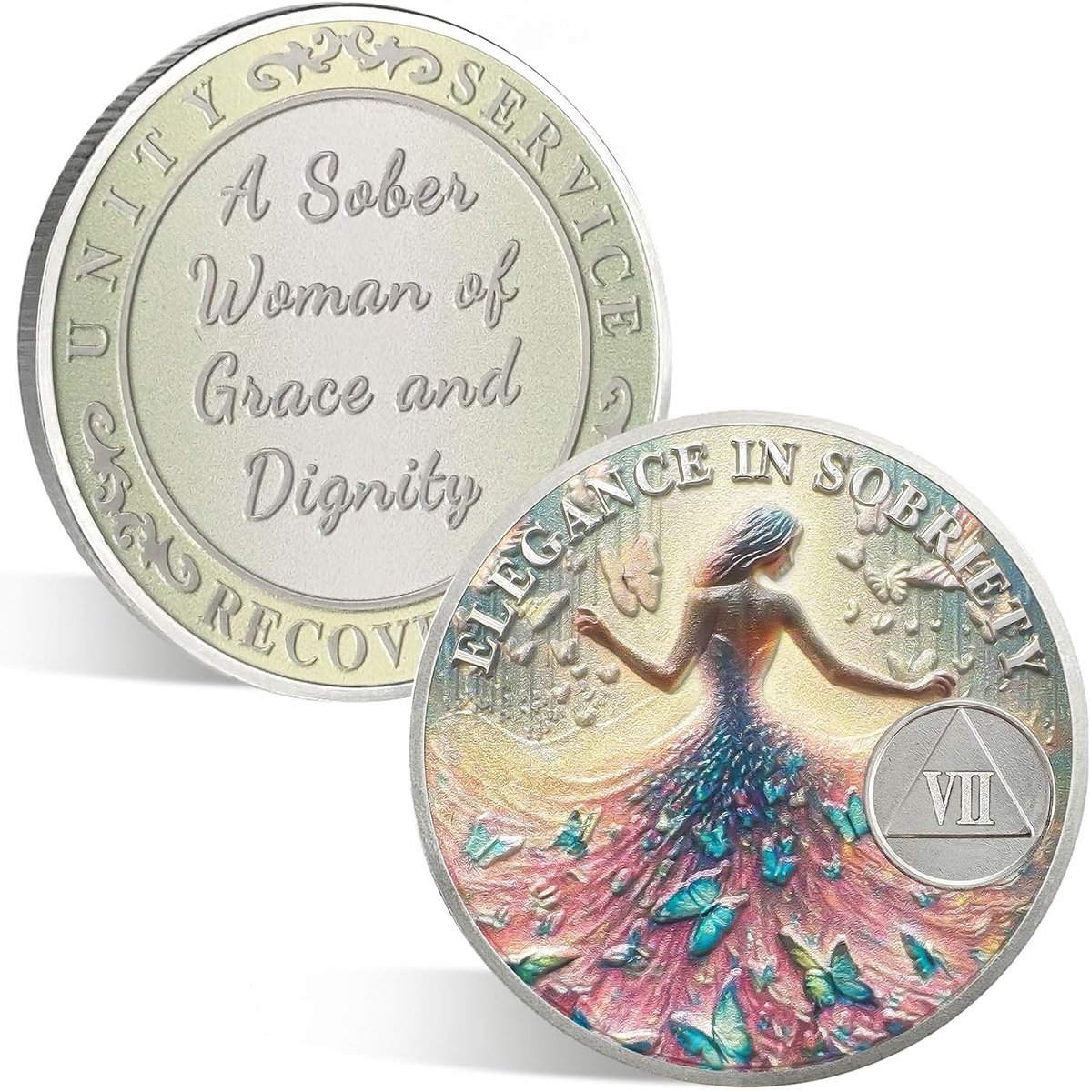 7 Jaar Elegantie Vrouwen Nuchterheid Munt - Kleurrijke Vlinder Sobere Vrouw AA Munten en Medaillons Inspirerend Herstel Munt Nuchterheid Chips - Nieuw Begin NA AA Token Nuchterheid Geschenken