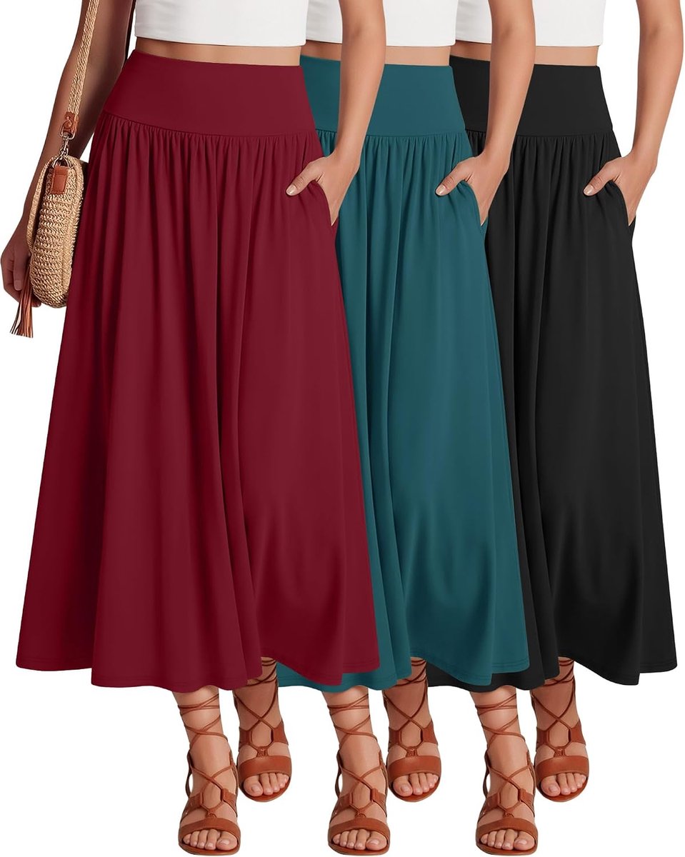 Rokken Voor Dames, Enkellang, Hoge Taille, Zwierig, A-Lijn, Zomerse Casual Rokken Met Zakken.
