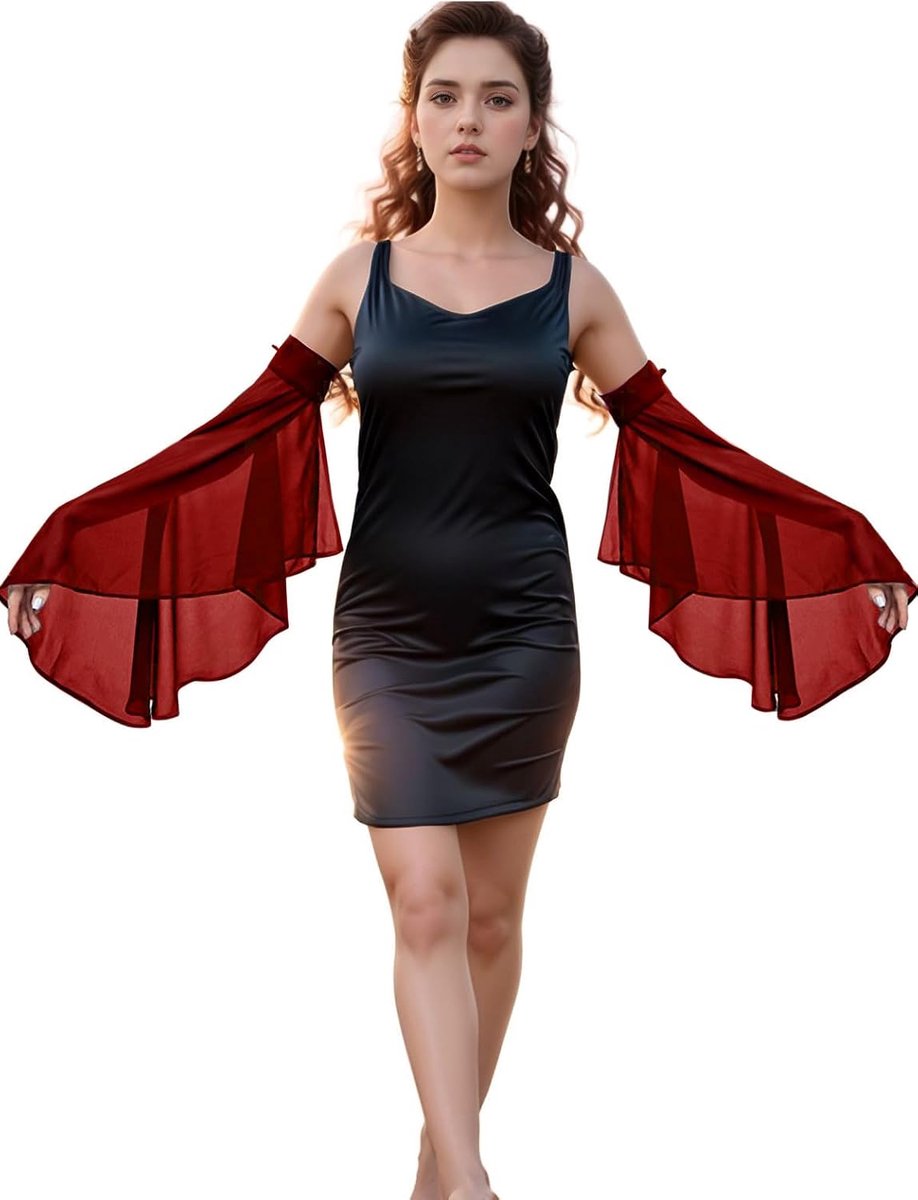 Gothic Kant Chiffon Handschoenen, Bruiloft Afneembare Mouwen Arm Covers voor Trouwjurk