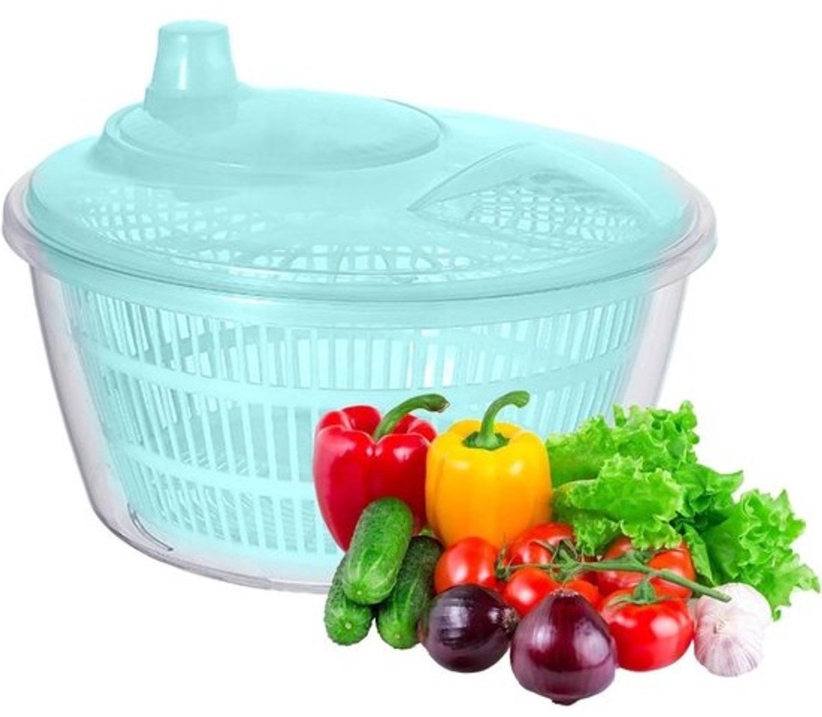 Salade Spinner - Groente Droger - Snel Drogen - Ingebouwd Afvoersysteem - 23 cm Hoog - Blauw