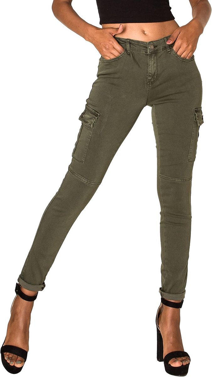 Carter S353 Cargobroek voor dames, skinny fit, jeansbroek, cargojeans, stretchjeans, used look