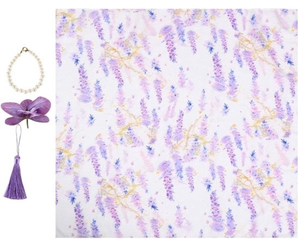 Stoffen Inpakpapier - Snoepdoos Doek - Bruiloft Versieren - Bloemenmotief - 70 x 70 cm - Violet