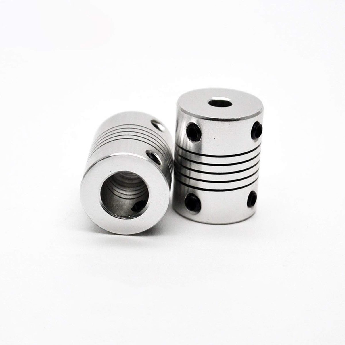2 stuks flexibele askoppelingen, 5 mm tot 8 mm, 19 x 25 mm, stappenmotorkoppeling, aluminiumlegering, CNC-verbindingsstukken, motorschachtkoppeling, 3/4/5/6/6,35/7/8/10 mm (6,35 mm x 8 mm)