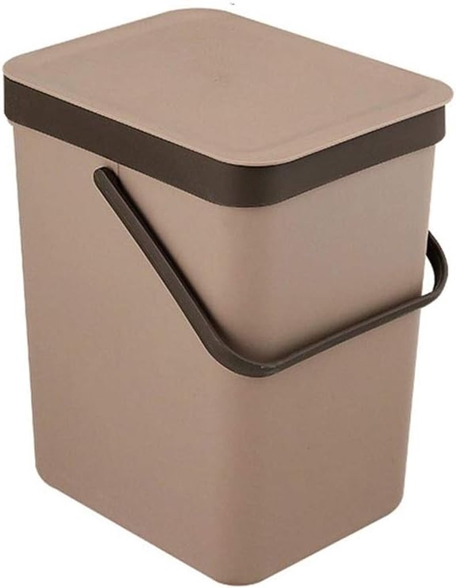 Prullenbak Trash Bin Storage Bag (16 liter, 18 liter) afval kan papierbakken Recycling Bin Rubbish beklede handgreep Vuilnisbak (Color : Brown, Grootte : 18L)