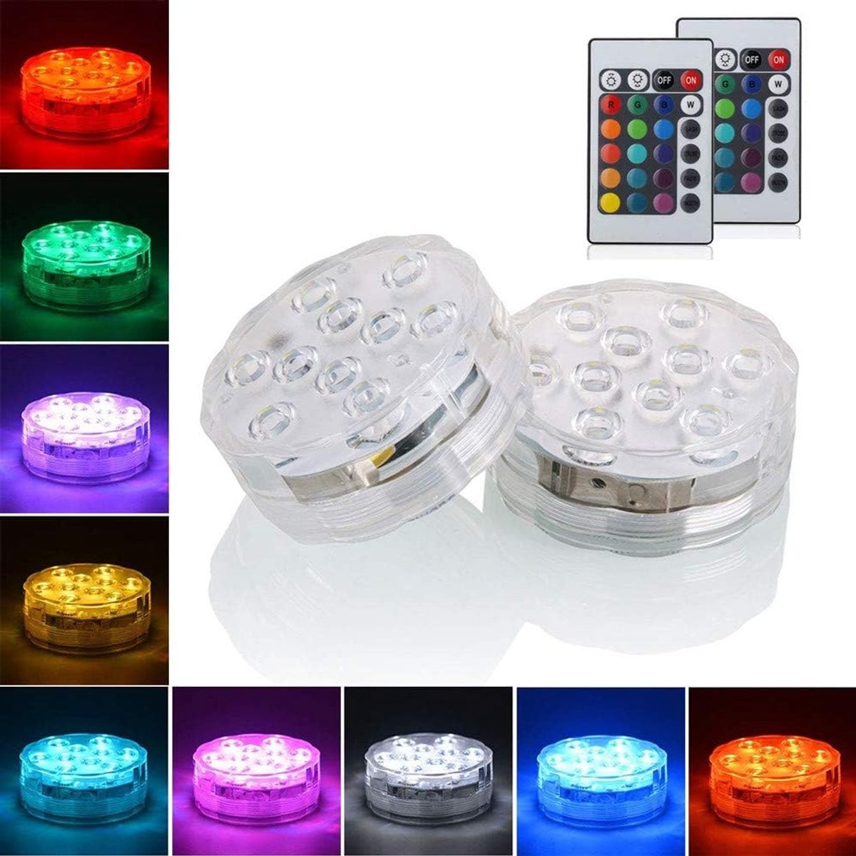 Multicolor afstandsbediening RGB LED-onderwaterverlichting waterdichte kleurverandering LED Magic Light voor vaas Base, Bloemen, Aquarium, vijver, bruiloft (2 stuks bloemen)