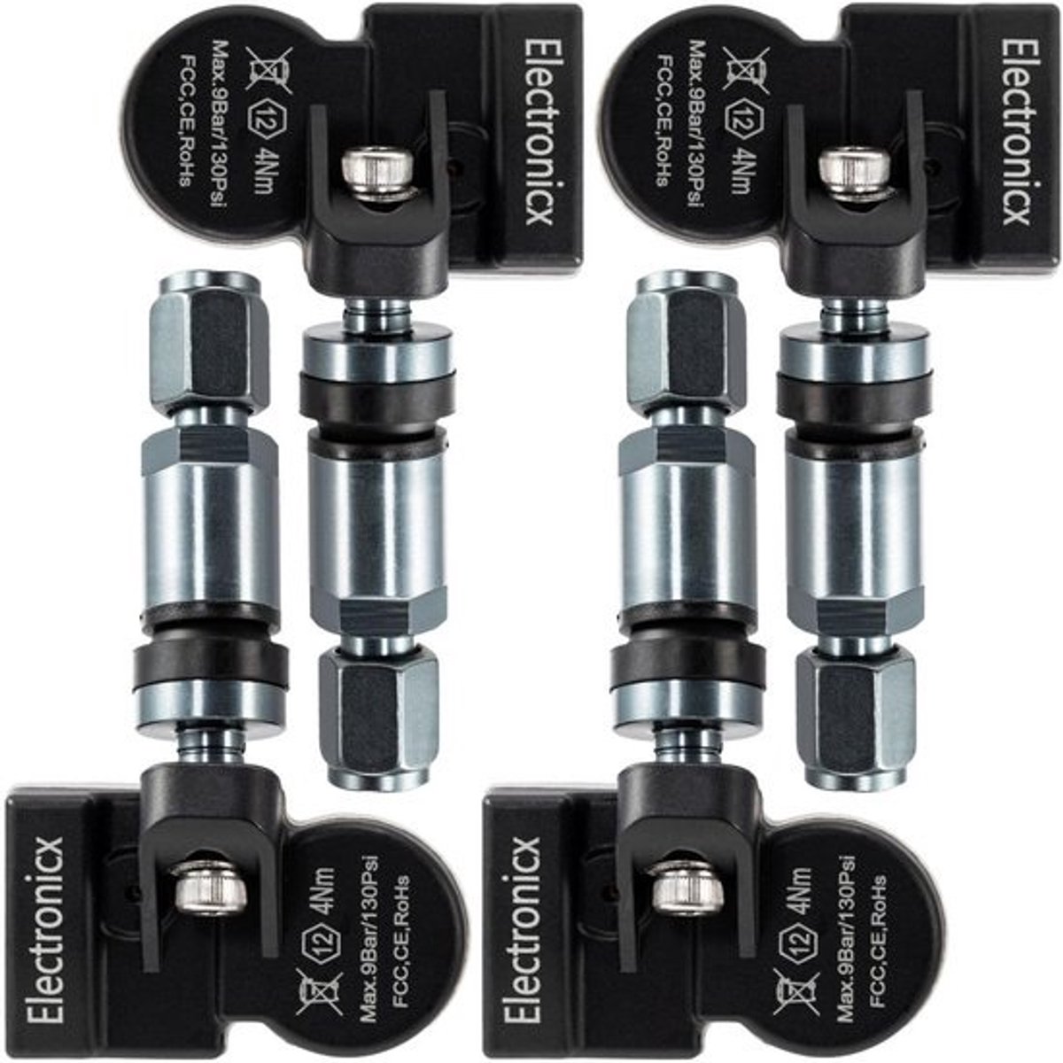Bandenspanningssensoren - TPMS sensoren - Voertuig Veiligheid - Voorgeprogrammeerd Plug & Play - 4 stuks - Donkergrijs