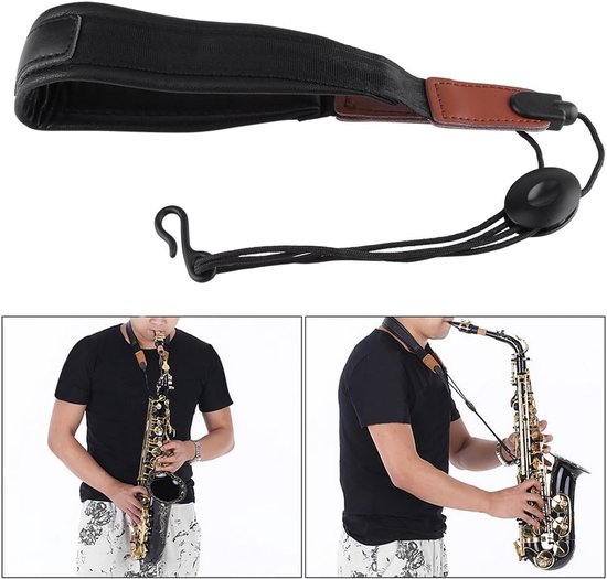 Verstelbare saxofoon riem met metalen haak gewatteerde riem voor saxofoon hoorn bas klarinet fagot hobo en andere instrumenten — afbeelding 5