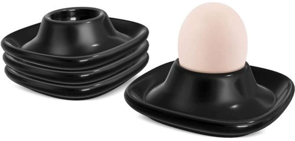 Zwarte Keramische Eierhouders Set - 4-delige Porseleinen Eierdopjes voor Ontbijt en Brunch