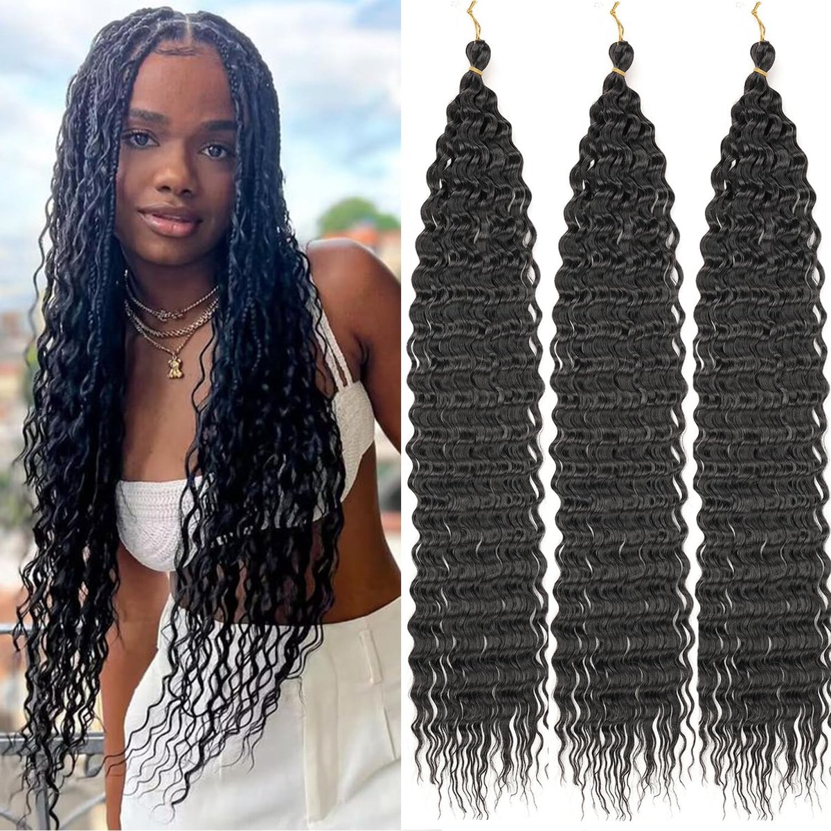 61 cm Ocean Wave 3 Pack gehaakt haar extexsies lange vlechten diepe golf synthetisch haar krullend haar voor zwarte vrouwen 1B#