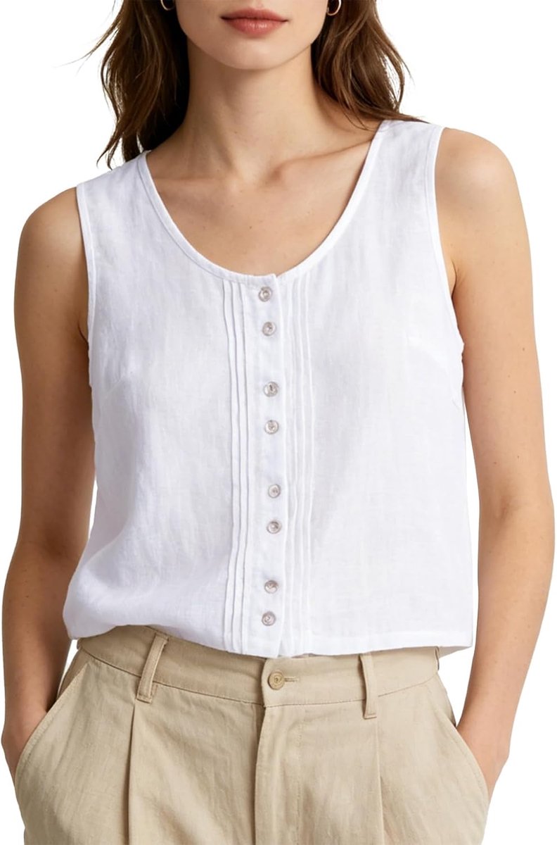 Linnen tanktop dames crop tops zomer tanktops mouwloos blouse tops ronde hals linnen tops basic T-shirts blouse casual bovenstuk
