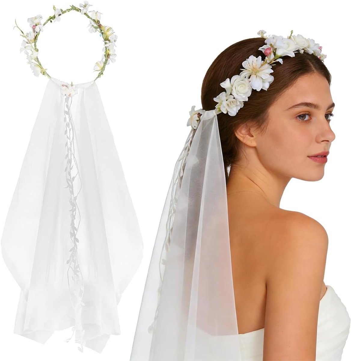 Bruid, krans hoofdtooi - bruidssluier bloemenkrans, bruiloft haarsieraden, bloemenkrans voor festival, accessoires voor bruid, haar, haarkrans, voor carnaval, themafeest, vrijgezellendecoratie