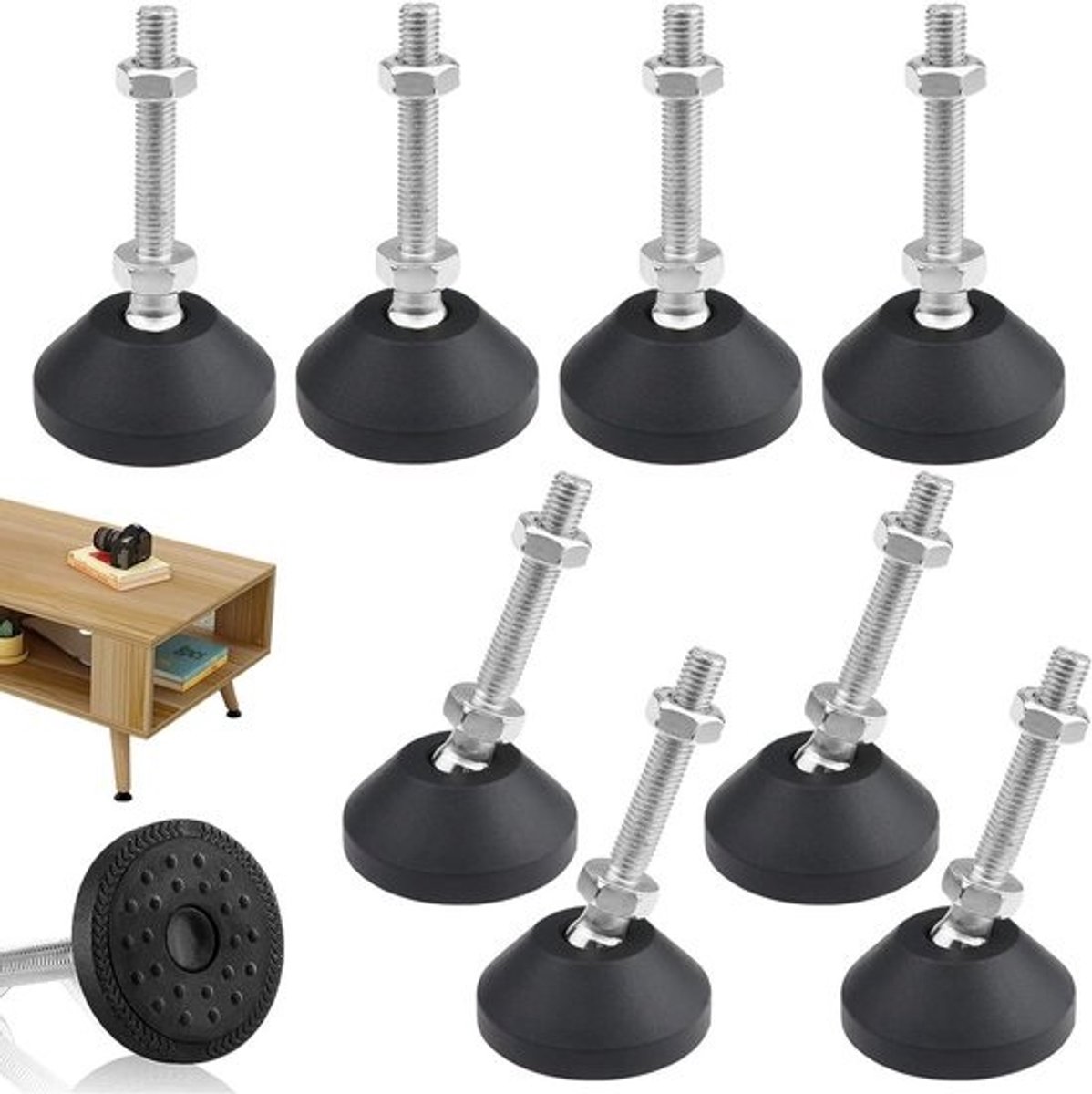 Regelschroeven M8 x 50 mm - 8 stuks verstelbare meubelschroeven voor schokdemping en antislip
