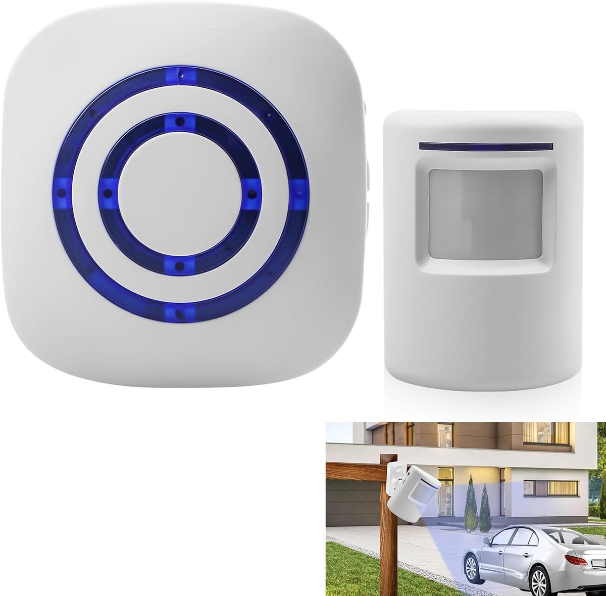 Draadloos met bewegingsmelder, 1 PIR-bewegingssensoren en 1 ontvanger, draadloos doorgangsalarm met 38 beltonen, alarmsysteem voor winkel, garage, huis, camper