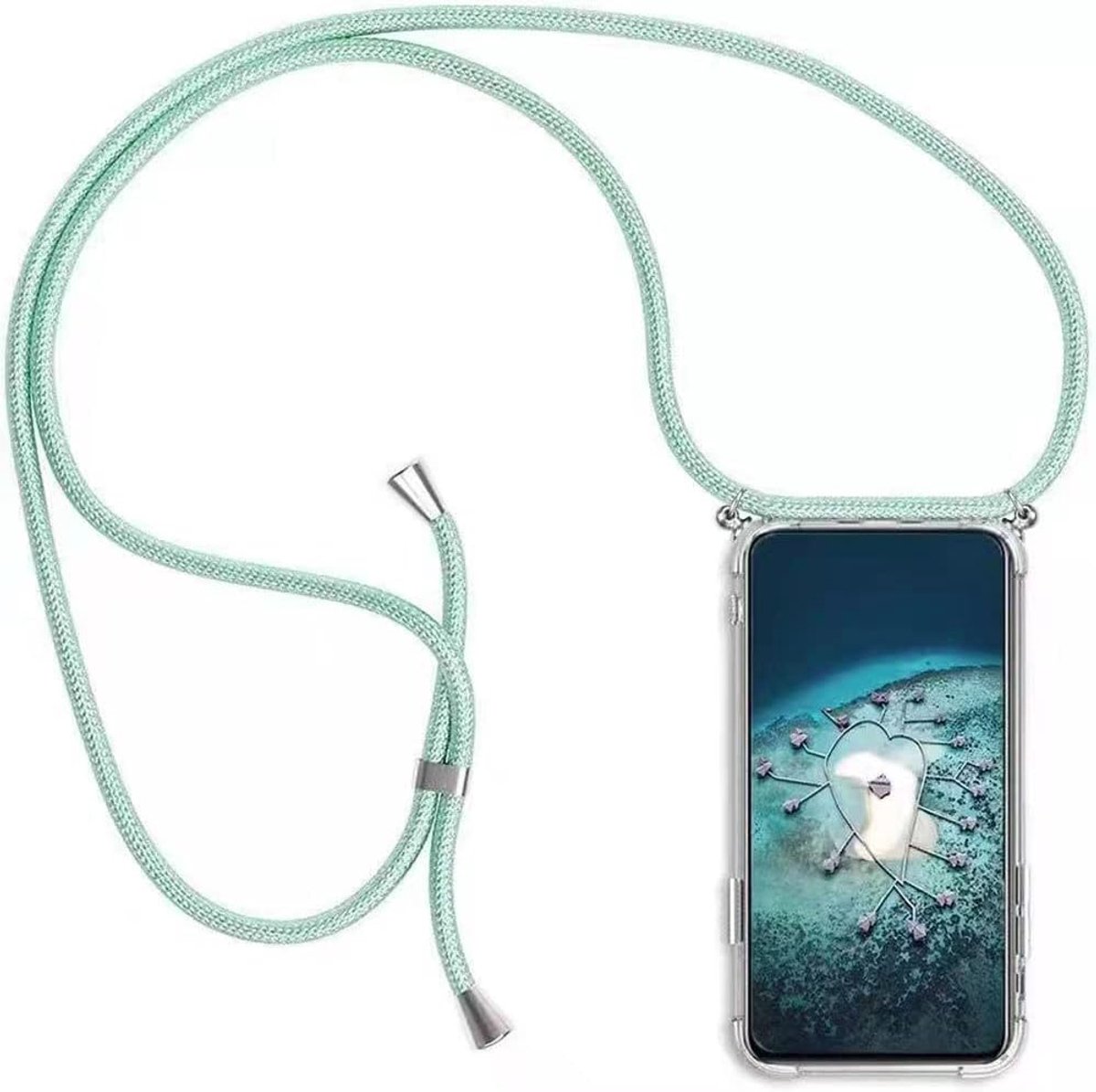 Telefoonhoesje met koord,compatibel met Samsung Galaxy A40,telefoonhoes met koord om om te hangen,beschermhoes met ketting,transparant,zachte TPU-siliconen bumper,Groen