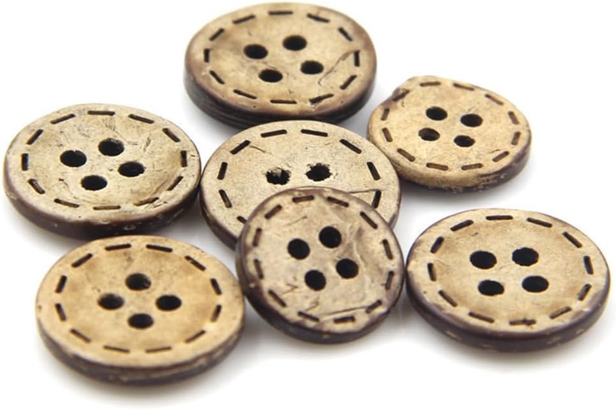 Knopen, ronde knopen, 4 gaten houten knopen, houten naaiknoppen, knutselknopen, vintage knopen, houten knopen voor naaien en knutselen, decoraties, houtkleur, 10 mm