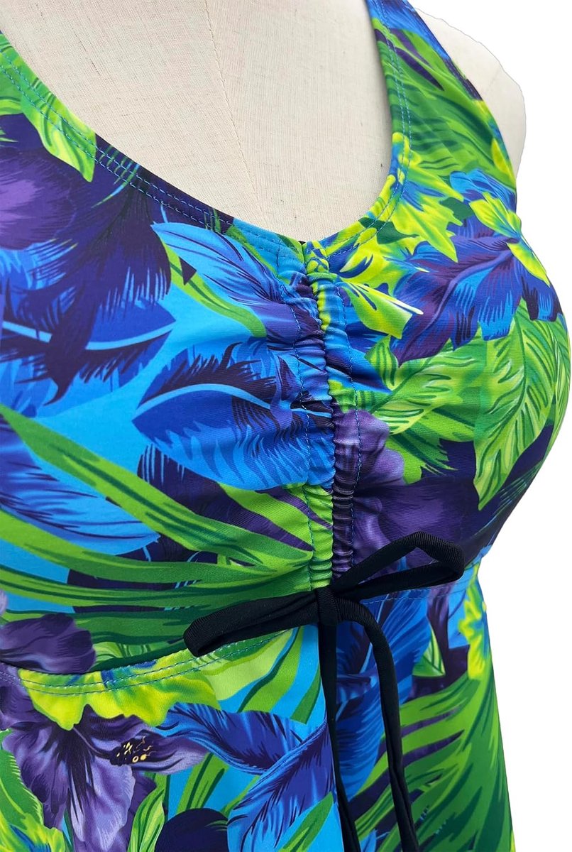 Tankini met opdruk voor dames, buikcontrole, badpakken met gekruiste rugbedekking, tankini-topje, tweedelige badmode met bloemenmotief en kort broekje