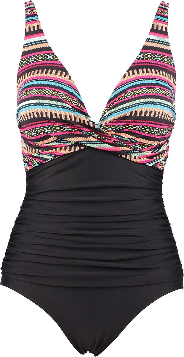 Badpak voor dames, eendelig, met V-hals en hoge taille, buikcontrole, push-up, zwempak, badmode