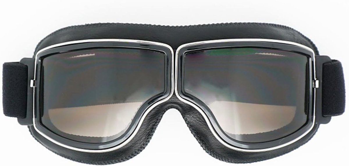 helmbril, retro vliegeniersbril, motorcross, winddicht, motorbril, PU-leer, vintage motorbril