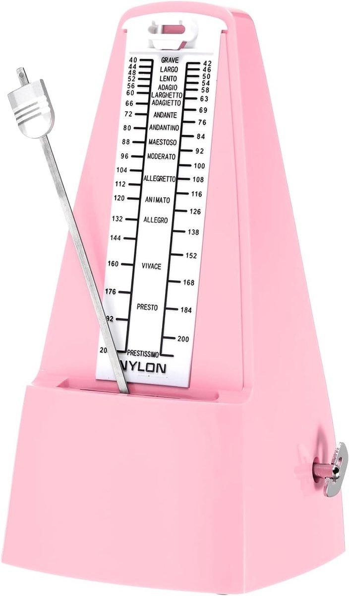 Mechanische metronoom, hoge precisie, universele muziektimer voor piano, gitaar, viool, ukelele, roze
