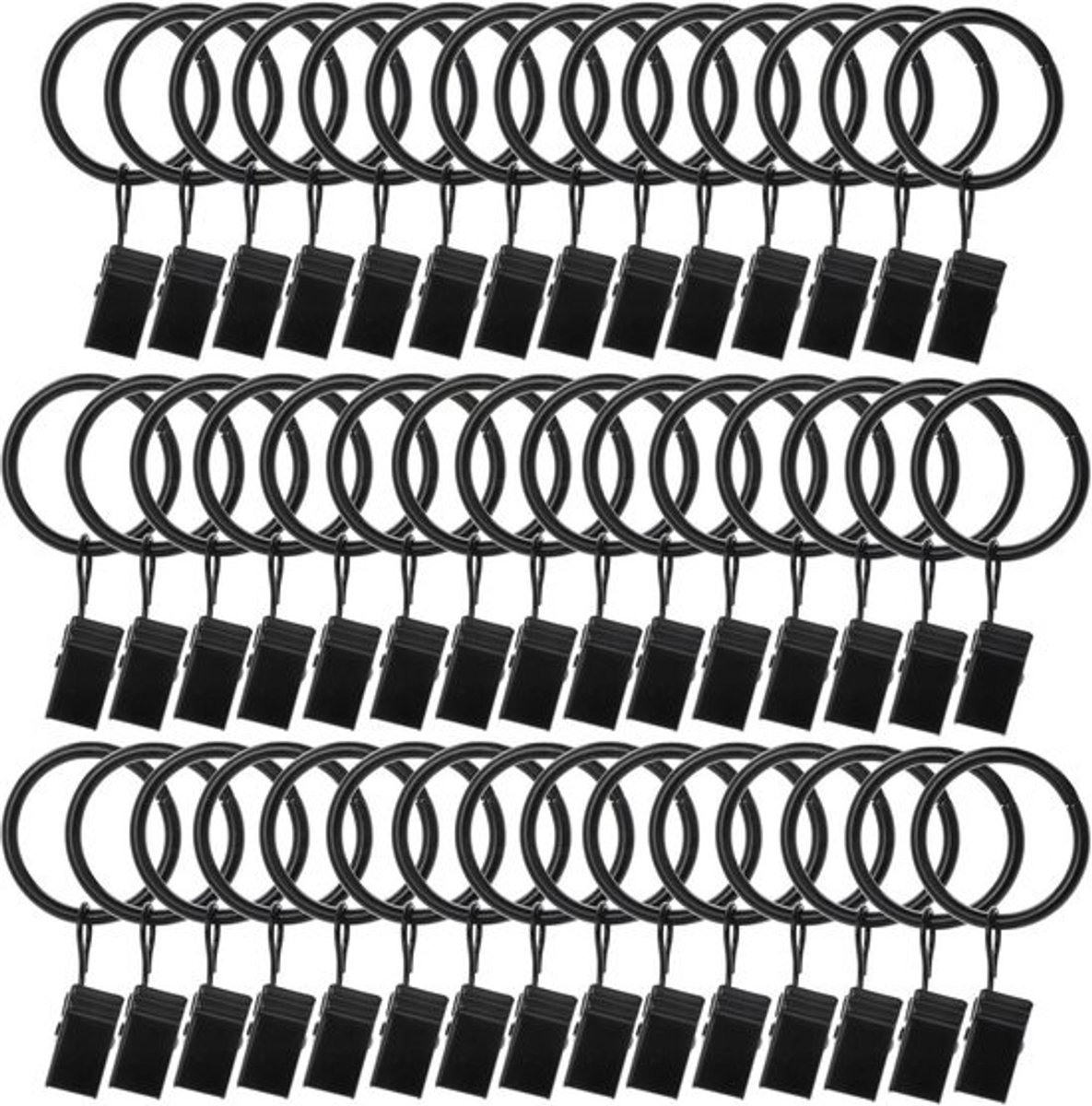 44 Stuks Zwarte Metalen Gordijnringen met Clips voor Gordijnen en Hangers (2,5 cm)