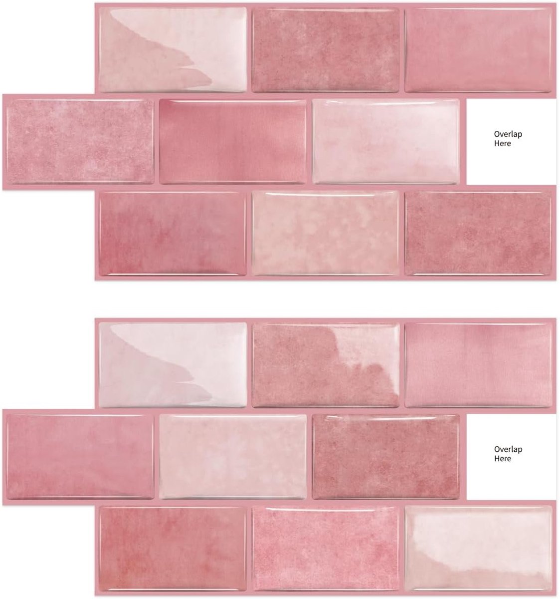Tegelstickers van 15 x 30 cm x 10 stuks, afpellen en opplakken, waterdichte spatwand, tegelstickers voor keuken, badkamer muur, roze
