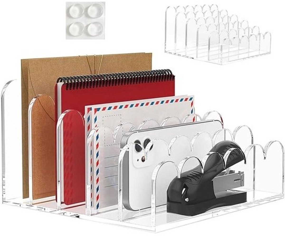 Bureau Organizer - Document Houder - Werkruimte Ordenen - 5 Vaks Ontwerp - 17.4 x 16.6 cm - Transparant