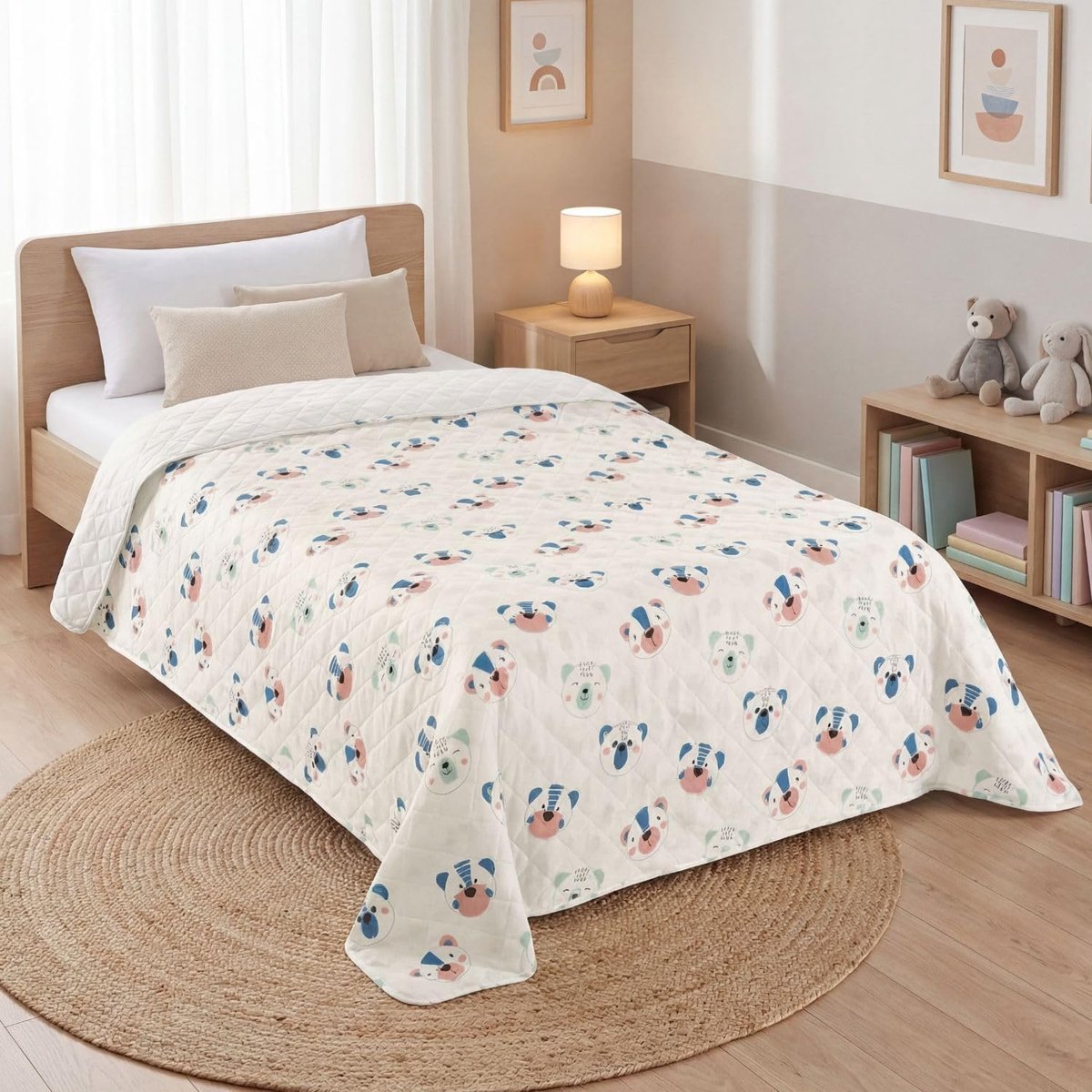 Lifestyle Kinderkamer sprei bedsprei met berenmotief, voor eenpersoonsbed, voor meisjes en jongens, 170 x 210 cm