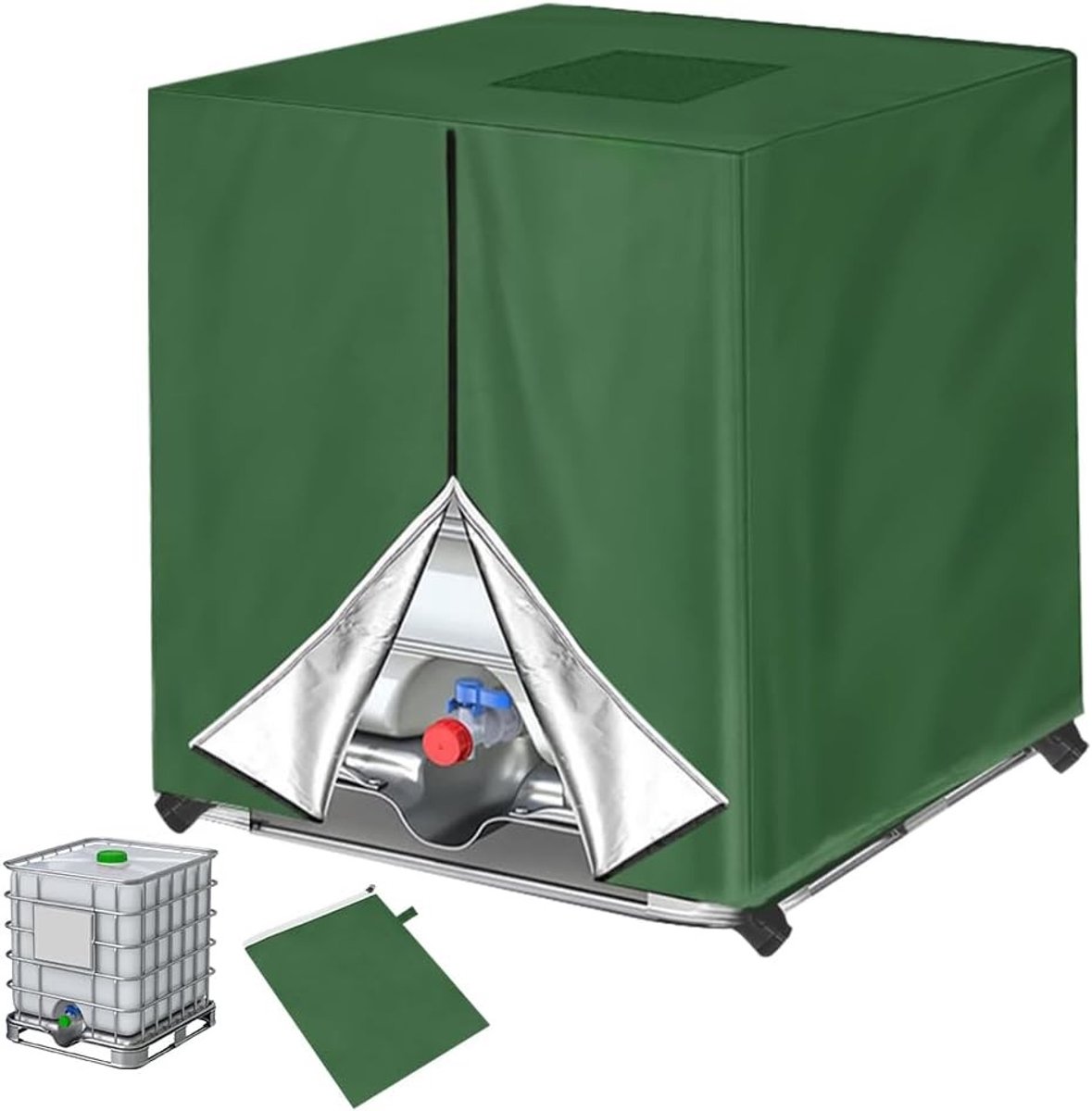 Zware 210D IBC Tank Cover 1000L met Rits en Zijlijn, UV-beschermende Wateropslagdeken voor Buitengebruik, Geschikt voor 1000 Liter IBC Tanks