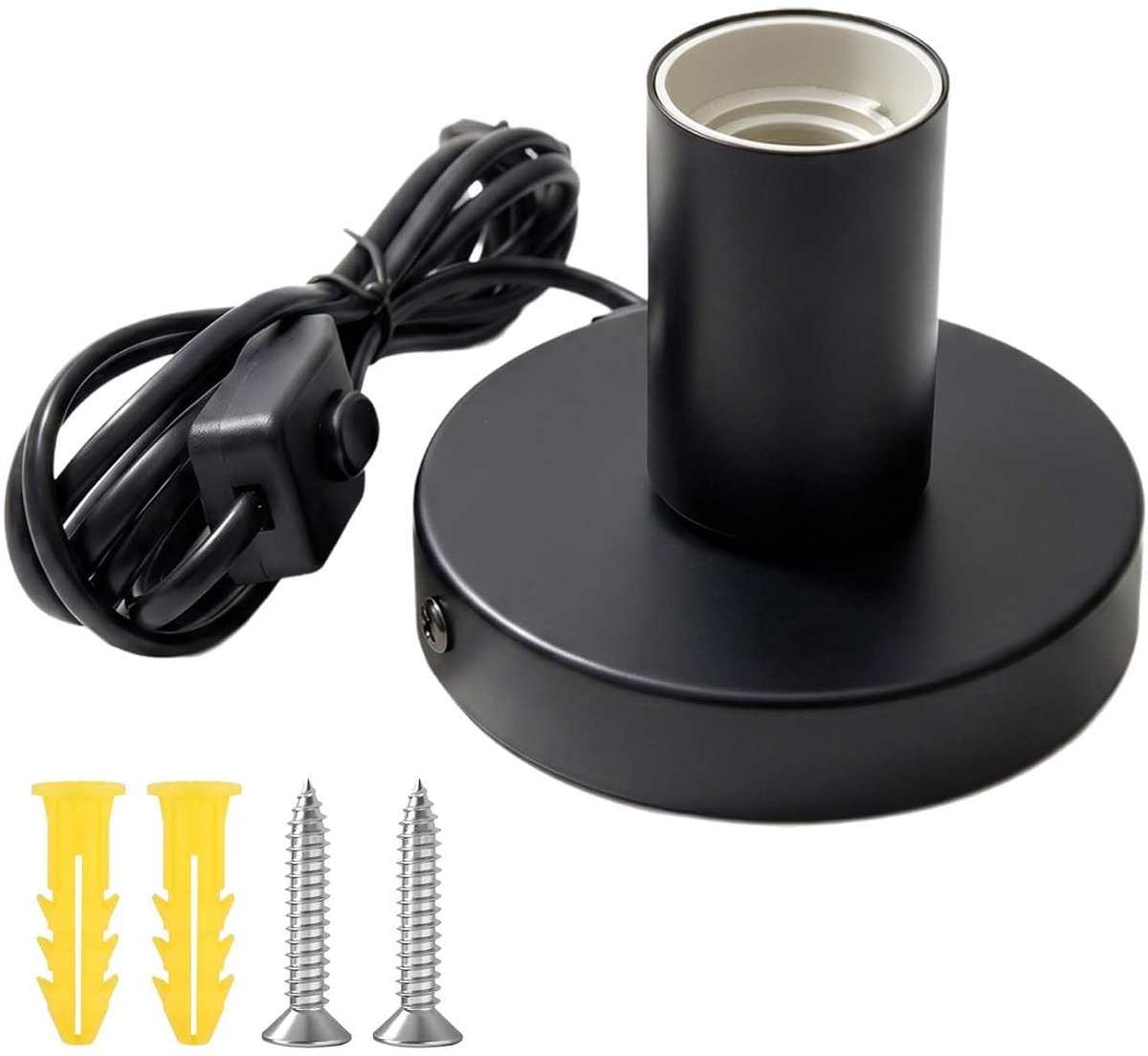 Zwart 1,8 meter, Lampfitting, Lamphoudermetkabelschakelaar, Fitting E27 met schakelaar, E27-fitting met kabel, LamphouderE27metschakelaar, netsnoer met schakelaar en stopcontact