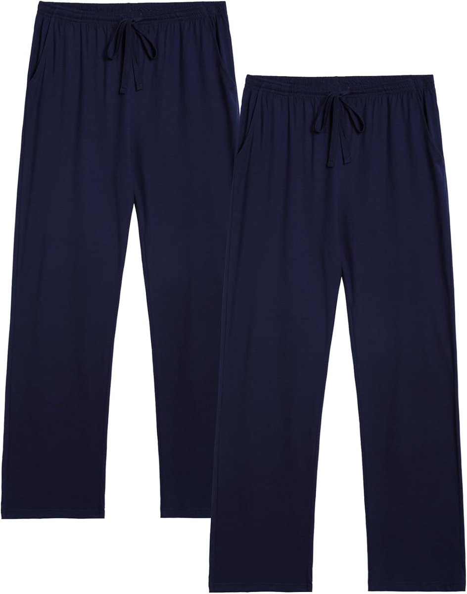 2-pack pyjamabroek voor heren, lange lichte pyjamabroek van katoen, loungewear broek, slaapbroek, vrijetijdsbroek met elastische tailleband en rechte snit