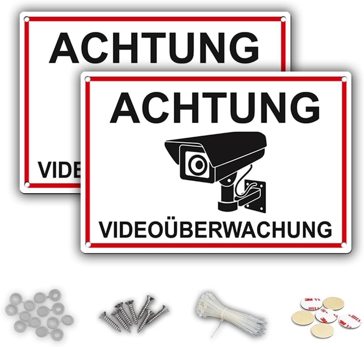 Cctv 2 borden videobewaking | 30x20cm PVC | waterdichte print | inclusief alle bevestigingsaccessoires | geschikt voor binnen en buiten