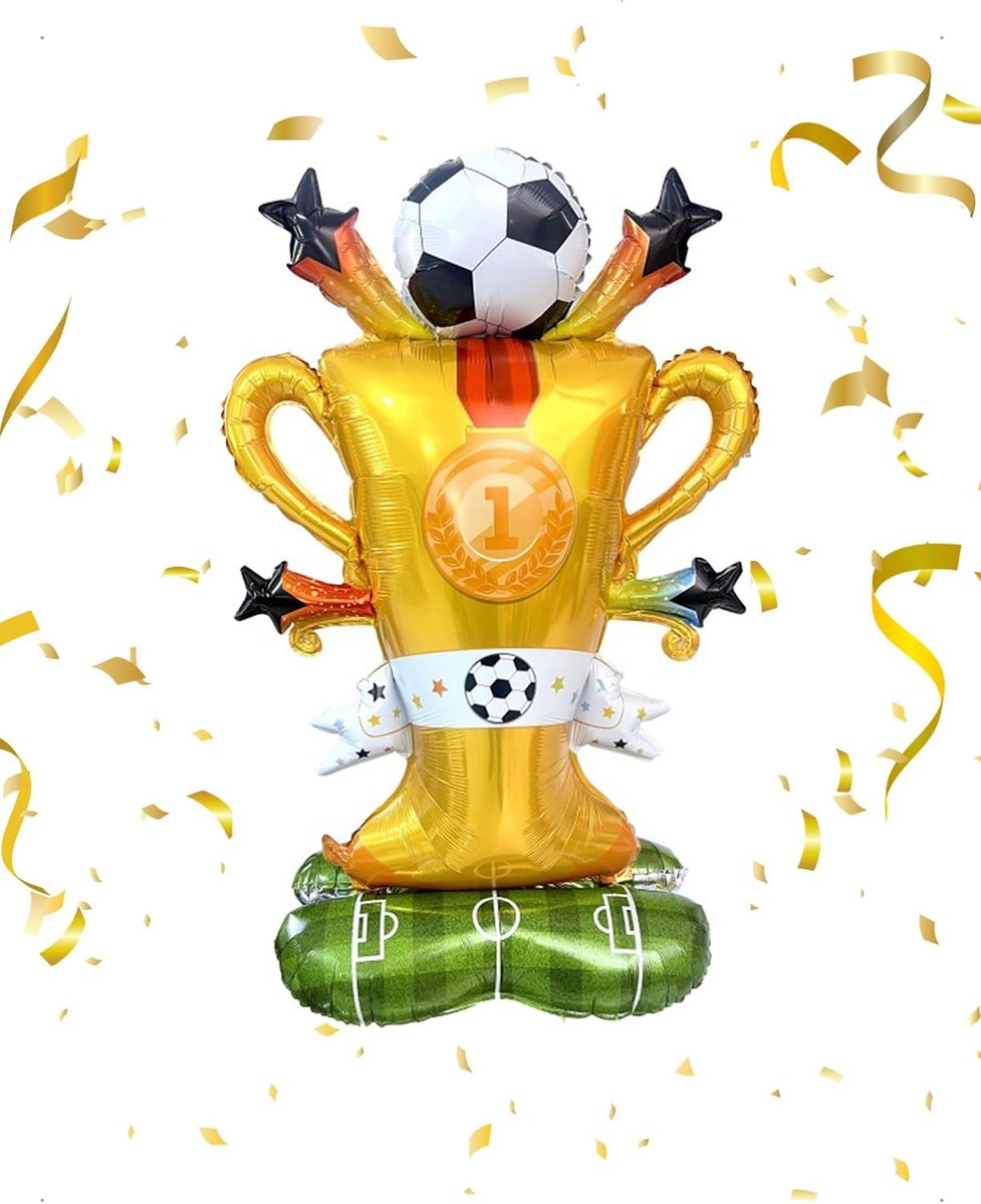 Bal in de Vorm van een Voetbaltrofee van Aluminium, Goudkleurige Opblaasbare Kampioenstrofee Decoratie, Voetbalthema Ballondecoratie, Voetbalverjaardagsdecoratie, 153 x 83 cm