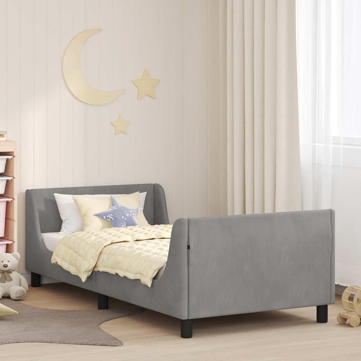 Houten bedframe met opbergtas Lichtgrijs 90x190 cm