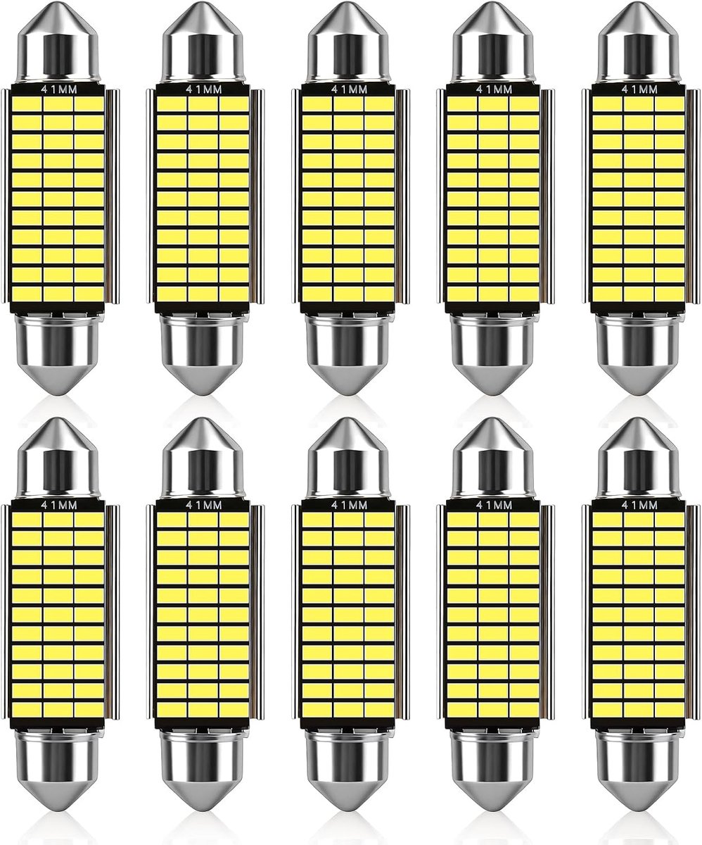 10 Stuks C5W LED-lampen Wit Licht, 6500K, 600LM, 33MSD-3014 Chipsets LED-lampen, Interieurverlichting, Kentekenplaatverlichting, 12V LED-buslamp voor Interieur, Wit