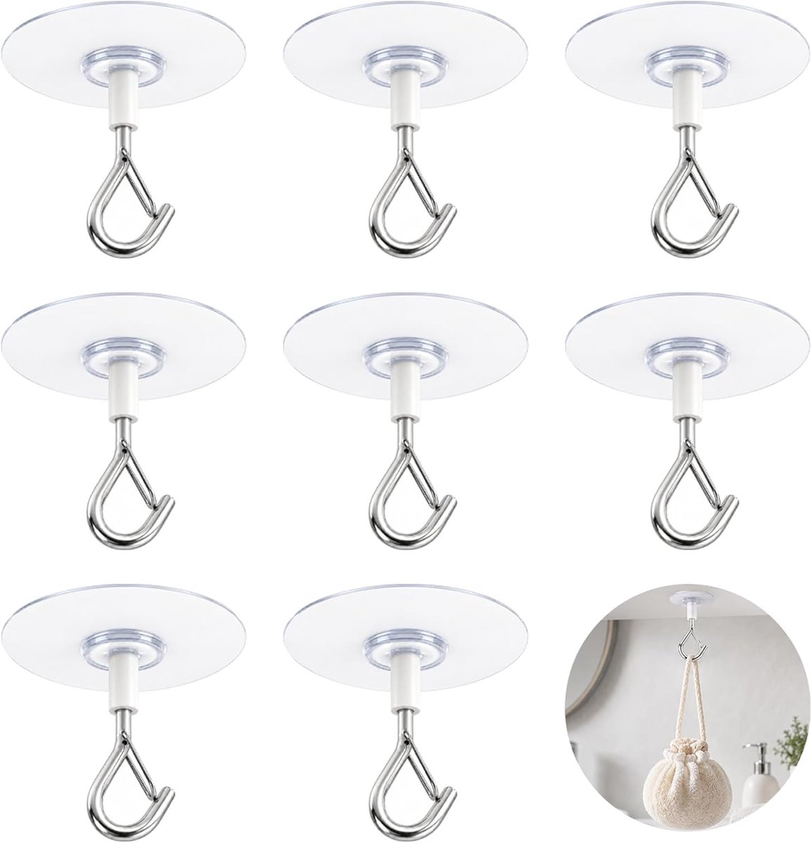 8 stuks plafondhaken, zelfklevend, zonder boren, plakhaken voor plafond, wandhaken om te lijmen, ophanghaken voor planten, decoratie, keuken, badkamer, woonkamer, praktische bevestigingsoplossing voor