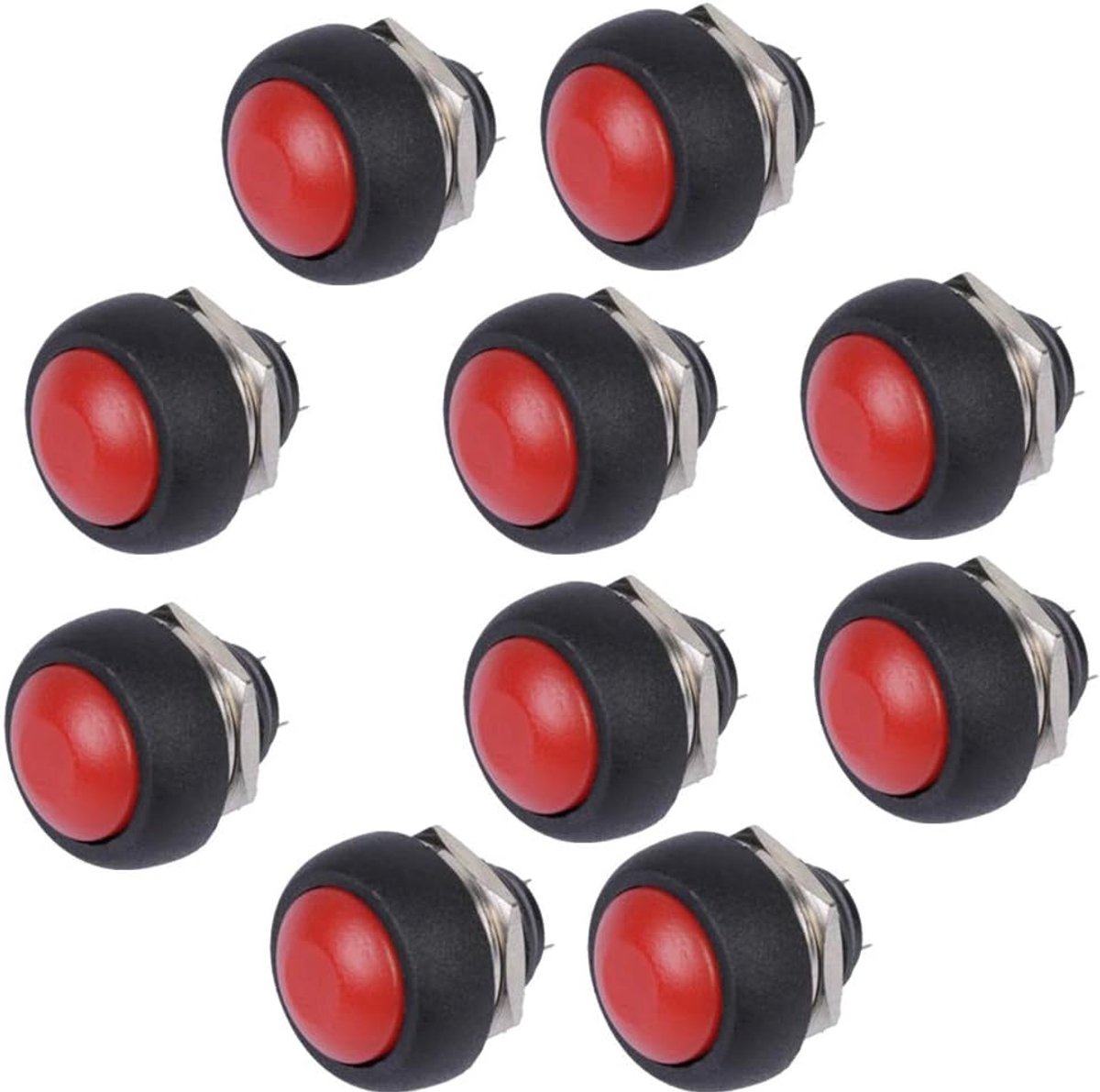 10 Stuks 12mm Rood Momentschakelaar Auto Vrachtwagen Tuimelschakelaar Ronde Drukschakelaar Drukknop Schakelaar Wipschakelaar 2 Terminal