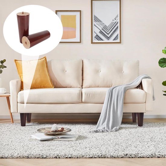 Poten, 12 cm rechte kegelvervangende poten met schroeven, montageplaat en antislip pads voor bank, fauteuil, kast, tv-standaard (walnoot) — afbeelding 3