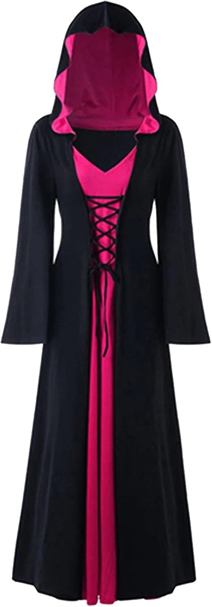Vintage Heksenjurk, Renaissance Middeleeuws Kostuum Jurk Halloween Vampier Heks Hooded Kostuum