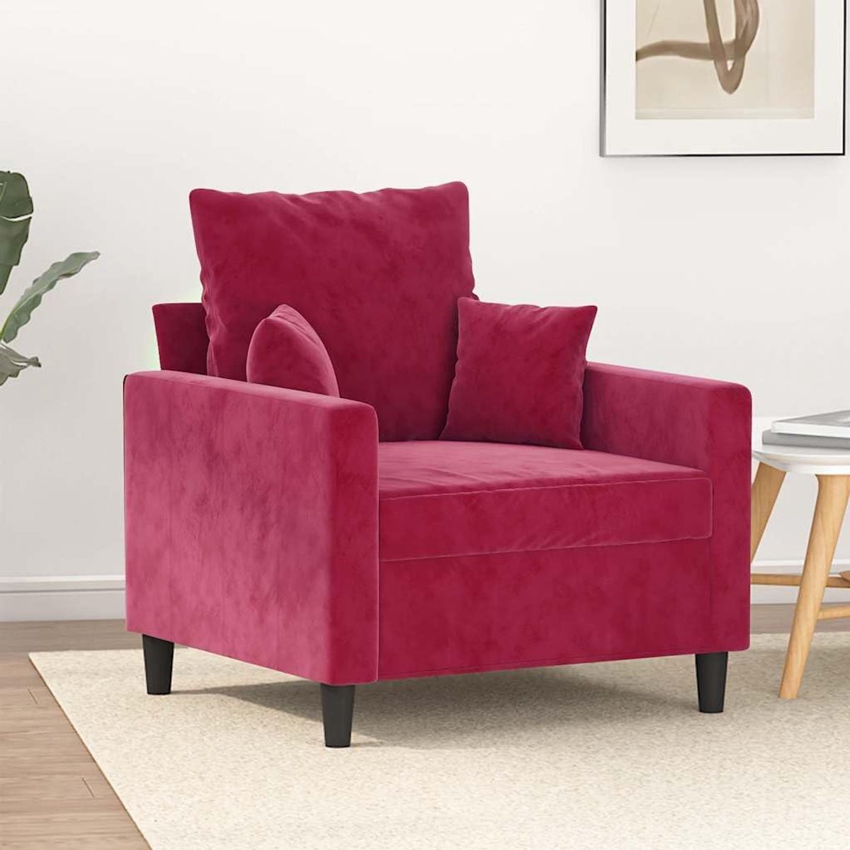 Wijnrood, 60 cm, fluweel, zacht velours, met metalen frame voor robuustheid, dik gevoerde zitting en rug voor comfortabele zitervaring, modern